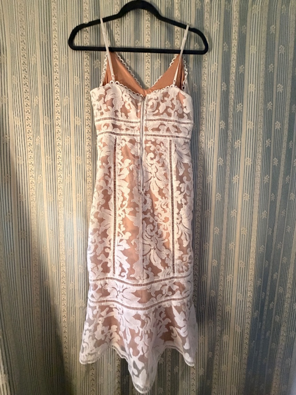 Alluring Love White and Beige Lace Trumpet Hem Midi Dress